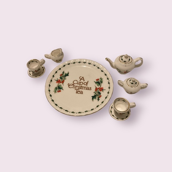 Vintage Miniature Tea Set A Cup of Christmas Tea 1995 Waldman House 10 pieces - Picture 3 of 5